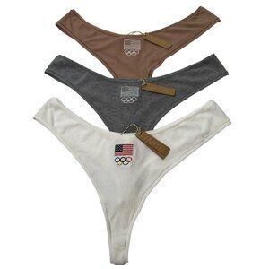 SKIMS Soft Lounge‎ Dipped Thong Team USA Lot 3 White Sienna Heather Gray 3X